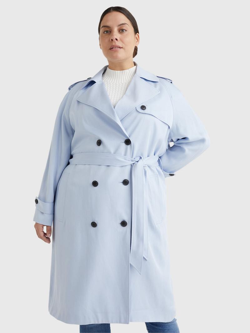 Női Tommy Hilfiger Curve Double-Breasted Trench Kabátok Kék | HU 27SGL